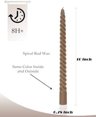 Brown Tall Taper Candles Spiral Candle Sticks,Unscented Pastel Candle for Holiday,Wedding and Home Decoration,10inch,12 Pack(E-Gradient Brown) - Image 4