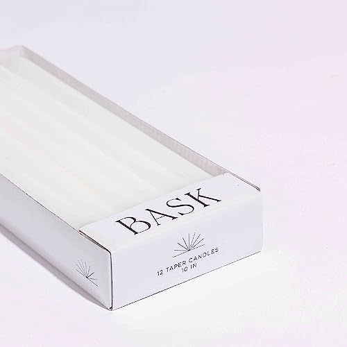 Bask 10-inch Taper Candles - Unscented and Dripless - Burns for 8 Hours - Home Decor for Dinner Table, Kitchen, and Bedroom - Perfect for a Romantic Date or Anniversary - 12-Pack - White - Image 4
