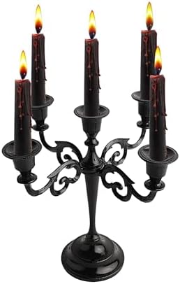 Rely+ 5 Arm Candelabra Taper Candle Holders Decorations Indoor Kitchen Décor Table Candles Candlestick Candelabra Centerpiece (Black Glossy) by RELYSmartGlobalSupplies