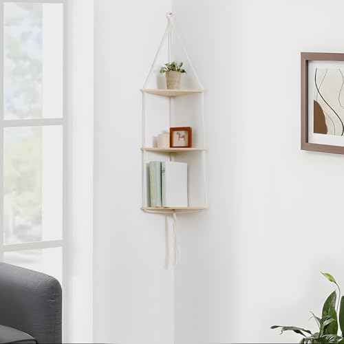 Artilady Corner Shelves Macrame Wall Hanging, 3 Tier Boho Storage - Image 4