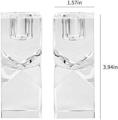 Home Crystal Candlestick Holders Pack of 2 Clear Crystal Taper Candles Holder, Table Centerpieces for Party and Wedding Decoration(3.9''Tall) - Image 2