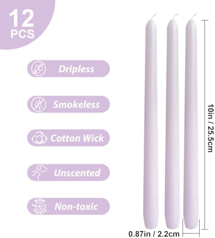 12-Pack Pale Purple Taper Candles, 10 Inch Unscented Dripless Candlesticks, Long-Lasting Burn Time of 6-7 Hours, Perfect for Home Décor, Weddings, and Events - Image 7