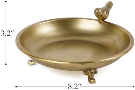 NIKKY HOME 8" Vintage Gold Pillar Candle Holder Tray with Bird Accent - Image 6