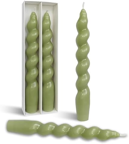 DRIPLESS Unscented Twisted Taper Candles Handmade Candlestick Grass Green Spiral Taper Candles 7.5 Inch Decorative Candle Smokeless for Party Gifts 2 PCS by BALEAGCDL