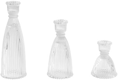 Vertical Stripe Candlestick Holders Set of 3, Premium Glass Candle Holders for Candlesticks and Taper Candles, Vintage Candle Holder Decor for Table Centerpiece, Clear - Image 2