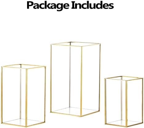 Hewory Glass Hurricane Candle Holder Set of 3, Gold Large Hurricane Centerpiece for Table, Tall Floor Square Pillar Candle Holders Lantern Set for Wedding, Anniversary, Party, Fireplace, Dining Room - Image 6
