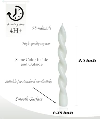 White Short Taper Candle Unscented Smokeless Spiral Twisted Candlesticks for Holiday Dinner Party Christmas Decorations-7.5inch-4pack - Image 5
