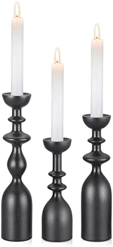 HOWSILAY Wood Candle Holders for Table Centerpiece Black Candlestick Holders - Rustic Candle Stick Candle Holder fits 3/4" or 7/8" Taper Candle and Dia 1.5" Led Tea Lights Candles or Pillar Candles by HOWSILAY