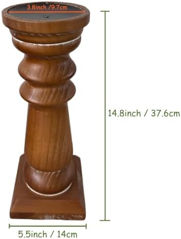 SOFE Wood Pillar Candle Holders 14 Inch Tall, Vintage Brown - Image 2