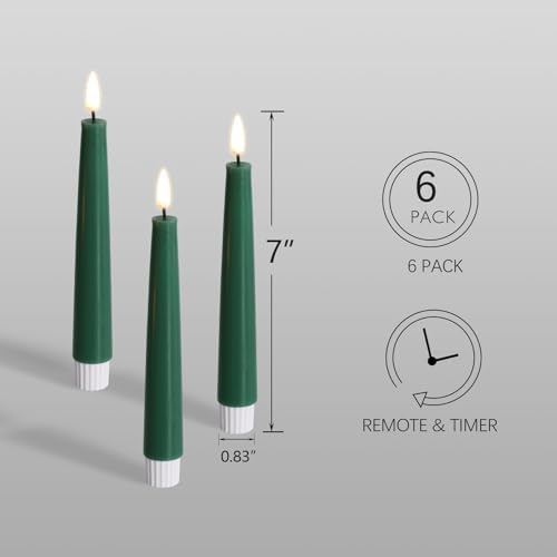 Eywamage Short Green Flameless Taper Candles with Remote Set of 6 - Image 2