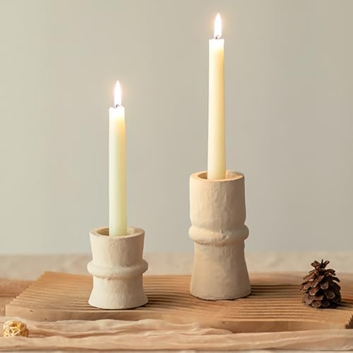 Romadedi Beige Paper Mache Taper Candle Holders, Set of 2 by ROMADEDI