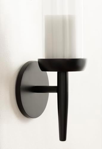 Kate and Laurel Shae Transitional Wooden Wall Sconce; 5 x 5 x 13; Black; Modern Candle Holder with Removable Glass Cylinder for Flameless Pillar Candles in Bedroom or Entryway - Image 6