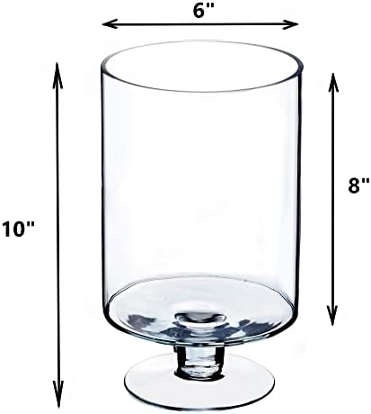CYS EXCEL Glass Hurricane Pillar Candle Holders (H:10" W:6", 2 PCS) | Multiple Size Choices Short Stem Candle Jars | Stemmed Glass Cylinder Candle Vase - Image 3