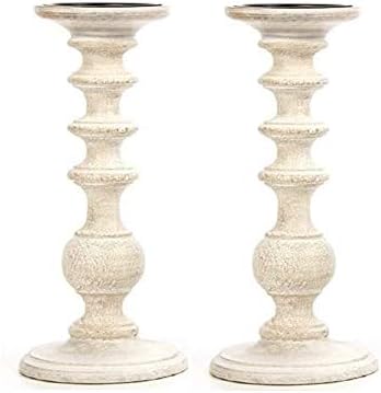 Hosley Set of 2 White Wooden Pillar Candle Holder 11 Inch High Country Style Ideal for Weddings or Parties as Well as Home Decor by HOSLEY