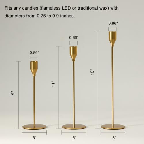 Upgraded Chrome Taper Candle Holders Set of 6, Vintage Brass Long Skinny Candlestick (Heights: 9/11/13 Inch), Heavy Iron Anti-Slip Base for Fireplace Table Centerpiece Wedding Decor - Image 5