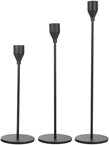 Set of 3 Black Candlestick Holders - Decorative Taper Candle Holders for Home Decor, Wedding, Dining, Party, Anniversary by Anndason