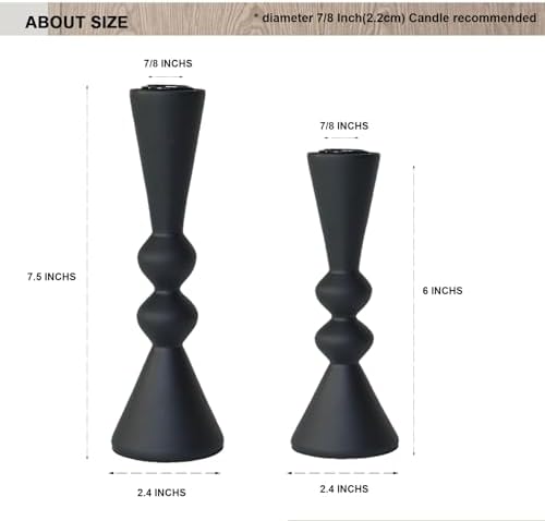 Candle Holder Black Candlestick Holders,Taper Candle Holders Set of 2- Candle Sticks Holder Decor for Home,Small Modern Wood Candle Stick Candle Holder for Candlesticks（7.5"/6" H） - Image 4