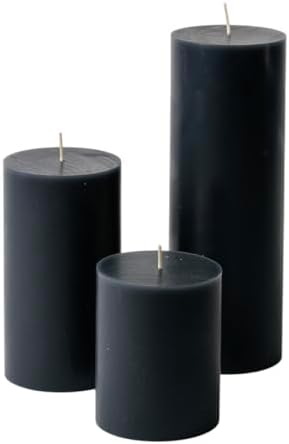 Mister Candle Unscented Dripless Pillar Candles Set of 3, Hand Poured 3 Inch Candles, Premium Wax, Decorative Pillar Candles, (3" x 4", 3" x 6", and 3" x 9", Black) by MisterCandle