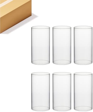WGVI Clear Hurricane Candle Holder Sleeve, Wide 4", Height 10", 6 Pieces, Glass Cylinder Open Ended Chimney Shade Tube Vase for Pillar and Tapered Candleholder Flame Cover by WGVInternational-OpusGlassware