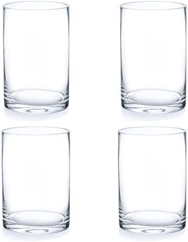 Enova Floral Set of 4 Clear Cylinder Glass Vase 6W x 8H Inches, Clear Flower Vases, Pillar Candle Hurricane Floating Candle Holder Vase, Glass Flower Vase for Wedding Centerpieces, Home Décor by EnovaFloralInc
