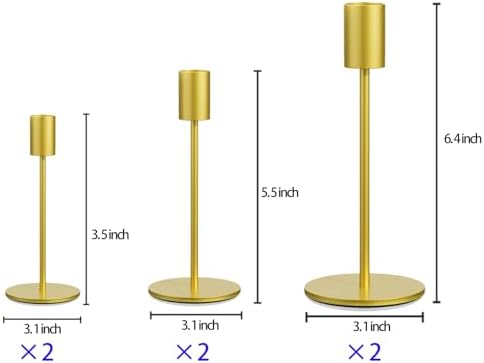 Taper Candle Holder Set of 6, Brass Gold Tall Candlestick Holders - Image 2