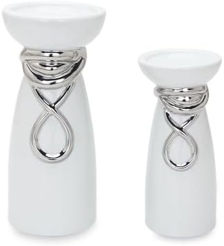 Ceramic Pillar Candle Holders, Set of 2 Candle Sticks Holder for Table Centerpiece, Decorative Silver Candle Stand for Living Room, Wedding, Dining Room, Shelf & Fireplace Decor - 8", 10" H by Unknown
