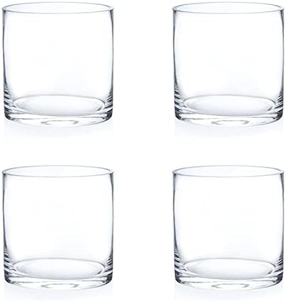 Enova Floral Set of 4 Clear Glass Cylinder Vase, 6W x 6H Inches Round Flowers Vase, Pillar Candle Floating Candle Holders Vase, Small Floral Glass Vase for Home Office Decor, Wedding Centerpiece by EnovaFloralInc