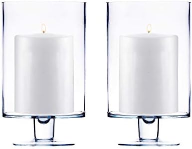 CYS EXCEL Glass Hurricane Pillar Candle Holders (H:10" W:6", 2 PCS) | Multiple Size Choices Short Stem Candle Jars | Stemmed Glass Cylinder Candle Vase - Image 5