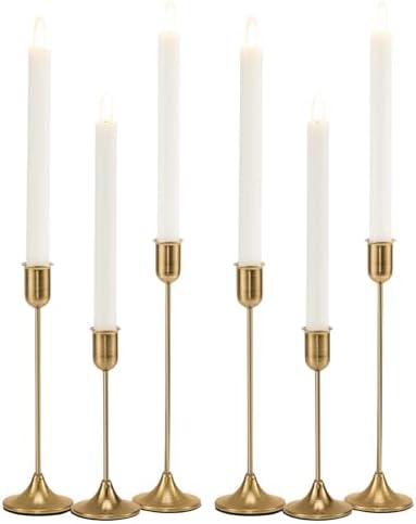 Brass Gold Candlestick Holders Set of 6, Metal Taper Candle Stick Holder by Batoslee