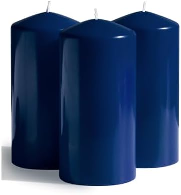Candwax 3x6 Pillar Candles Set of 3 - Navy Blue Candles Pillar - 80-Hour Burn Time Self-Extinguishing Long Lasting Candles for Home Decor - Cone-Top Dark Blue Pillar Candles by CANDWAX