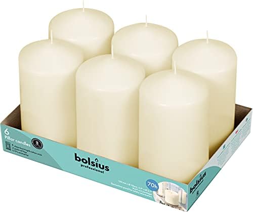 BOLSIUS Set of 6 Ivory Pillar Candles - 3x6 inch Unscented Candle Set - Dripless Clean Burning Smokeless Dinner Candle - Perfect for Wedding Candles, Parties and Special Occasions by BOLSIUS