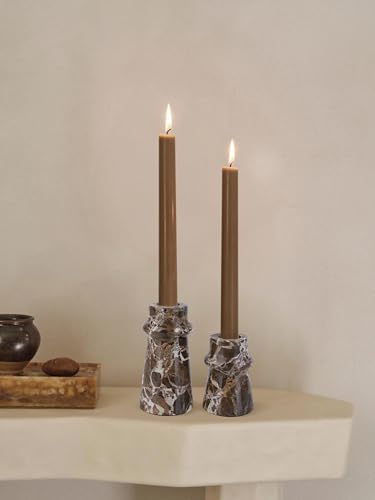 Vixdonos Marble Candle Holder Set of 2 Taper Candle Candlestick Mantle Candle Stand for Home Decor,Wedding,Party and Table Centerpieces(Brown) - Image 4