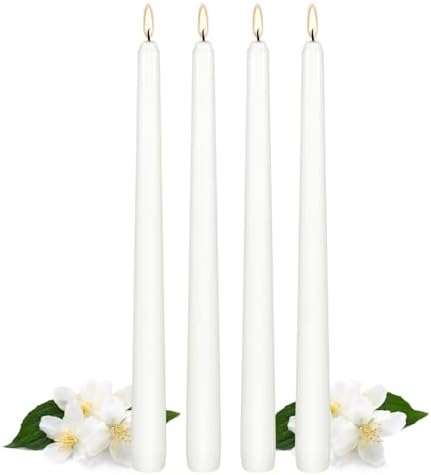 White Taper Candles, Mothers Day Gifts for Mom,10 Inch Dripless Candlestick, Jasmine Scented Colonial Candle, Dripless Long-Lasting Burning Candle Sticks for Home Décor, Dinner, Weddings,4Pack by kneeife