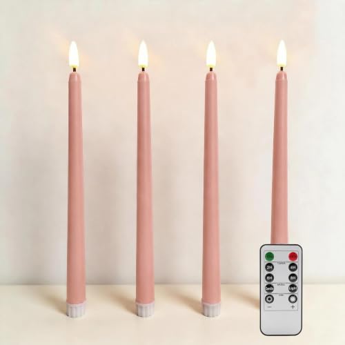 Dusty Pink Flameless Taper Candles with Remote Set of 4 by Ni-JASW