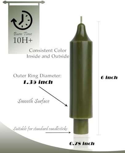 Olive Short Taper Candles 6 inch Green Candle Sticks Unscented Dinner Candle Dripless for Home Decor,Christmas Table Decor，Weddings Festive Party Women Gifts，Set of 4 - Image 5