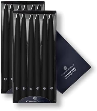 Colonial Candle Unscented Taper Candle, Handipt Collection, Black, 12 in, Pack of 12 - Up to 10 Hours Burn by ColonialCandle