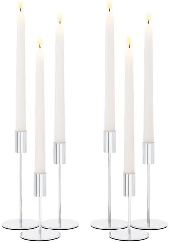 zeochyni Silver Candlestick Holders Set of 6 for Home Decor by zeochyni