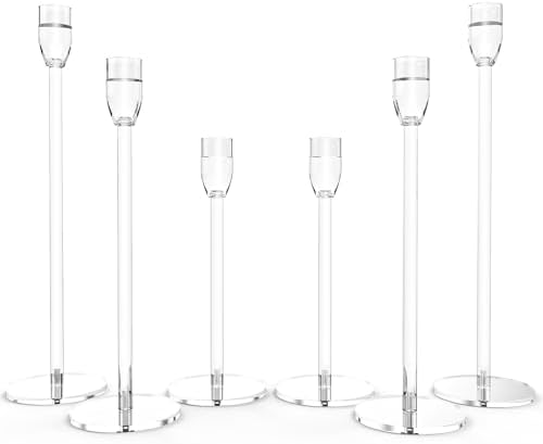Candlestick Holders Small Acrylic Clear Taper Candle Stand Bundle for Table Centerpiece Suitable for 3/4 & 7/8 Inch Electronic LED Candles for Home Decor Wedding Party (6 PCsTaper Candle Holders) by SOVQUEST