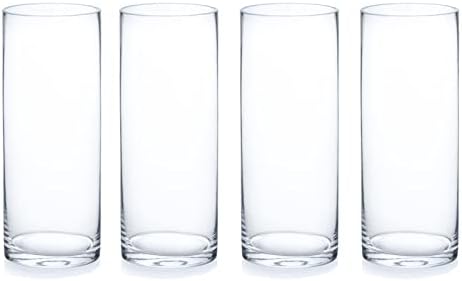 Enova Floral Clear Glass Flower Vase, 4W x 10H Inches Round Flower Vase, Pillar Candle Floating Candle Holders, Tall Cylinder Glass Vase for Flowers, Glass Vase for Home Decor, Wedding (Pack 4) by EnovaFloralInc