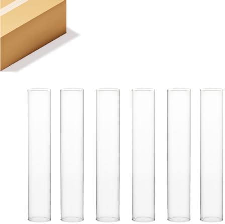 WGVI Clear Hurricane Candle Holder Sleeve, Wide 3", Height 16", 6 Pieces, Hurricane Vase, Glass Cylinder Open Ended Chimney Shade Tube For Pillar and Tapered Candleholder, Flame Cover. by WGVInternational-OpusGlassware