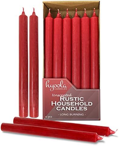 Hyoola 10 Inch Dinner Candles - 12 Pack - Red Tall Unscented Rustic Long Burning Candle Sticks by Hyoola