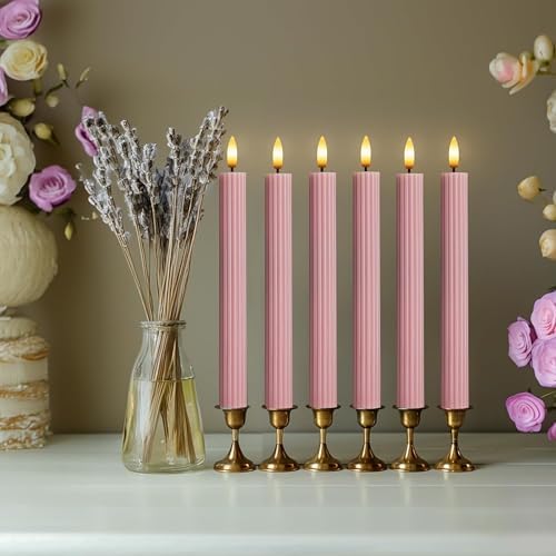 6 Pack, 10" LED Flameless Real Wax Dusty Rose Fluted Ribbed Grooved Taper Candles, Remote & 24h Timer Memory, On/Off Button, Dimmable, Flicker Mode, Battery Operated, Wedding - Image 6