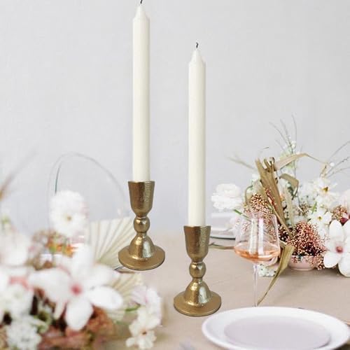Antique Brass Iron Taper Candle Holders - Candlestick Holder for Weddings, Dining, and Parties, Candle Stand Set of 2 - Image 4