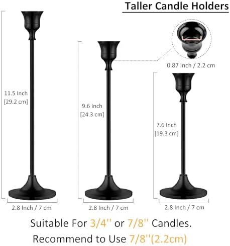 Metal Candle Holders for Candlesticks Taper Candlestick Holders Set Vintage Decorative Centerpiece Candelabra Tall Candle Stands (Matt Black, 4 Sets (12 pcs)) - Image 2