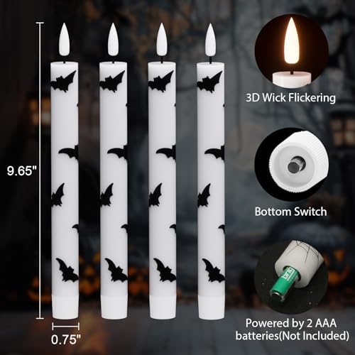 Bats Decal Flameless LED Taper Candles with Remote and Timer - Image 2
