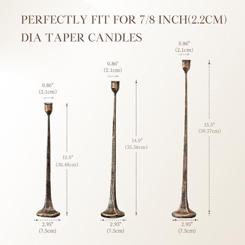 Set of 3 Candle Stick Holders, Iron Antique Gold Candlestick Holders, Fits 3/4 inch Thick Candles, Tapered Candle Holders Tall Set for Dining Table, Wedding, Home Decoration - Image 3