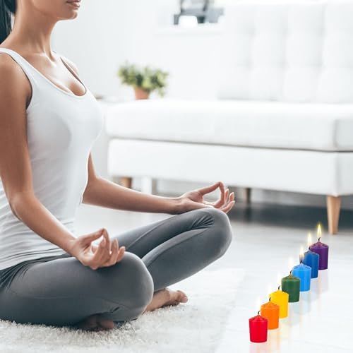Mega Candles 7 pcs Unscented Chakra Votive Candles, Hand Poured Premium Wax Candle 15 Hours 1.5 Inch x 2.25 Inch, 100% Cotton Wick, Positive Healing Energy, Meditation, Relaxation, Reiki, Yoga - Image 4