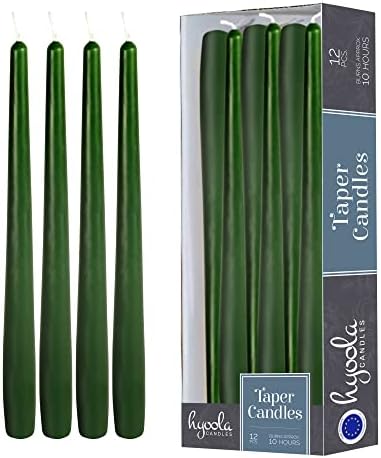 Hyoola 12 Pack Tall Taper Candles - 12 Inch Hunter Green Dripless, Unscented Dinner Candle - Paraffin Wax with Cotton Wicks - 10 Hour Burn Time by Hyoola