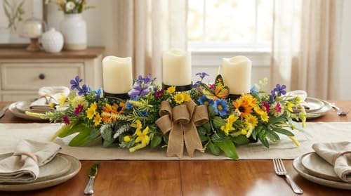 Svndlyn Floral Candle Holder Centerpiece with Butterflies and Wildflowers - Image 4