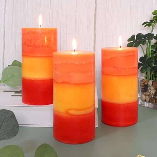 3×6 Inch Orange Pillar Candles, Pumpkin Scented Pillar Candles - Long Burning 70+ Hours, Dripless & Smokeless, Aromatherapy Candles for Thanksgiving Day Dinner Table Décor, Set of 3 - Image 6